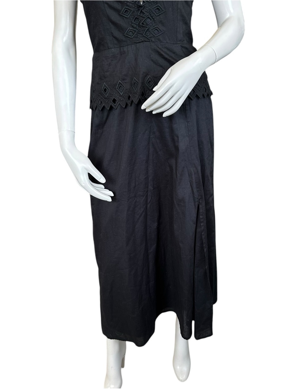 Vix “Tara” Black Plunge Neck Open Strappy Back Side Slit Cotton MIDI Dress Small - Picture 5 of 11